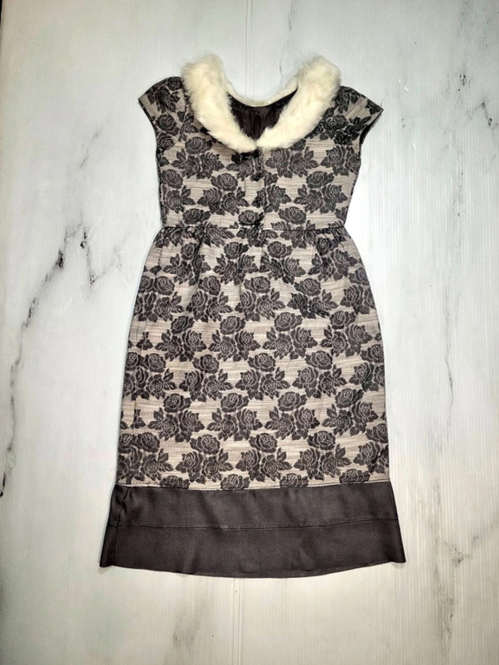 Janie and Jack Winter Waltz Dress Floral Fur Collar Dress Gray Size 12 NWT